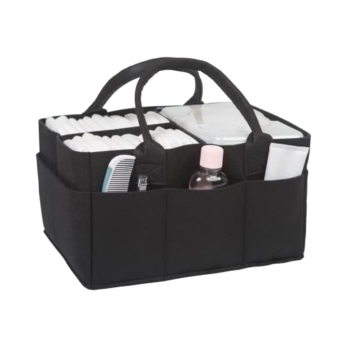 Sammy & Lou Collapsible Black Felt Storage Caddy, Divided Design to Keep Diapers, Wipes and Changing Items Organized, Two Handles, 12 in x 6 in x 8 in
