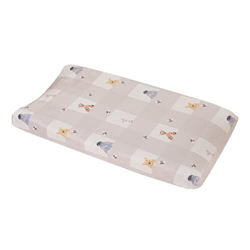 Disney Winnie the Pooh Hugs and Honeycombs Grey and White Plaid with Piglet, Tigger and Eeyore Contoured Changing Pad Cover