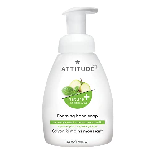 ATTITUDE Foaming Hand Soap, Plant and Mineral-Based Ingredients, Vegan and Cruelty-free Personal Case Products, Green Apple and Basil, 295 mL