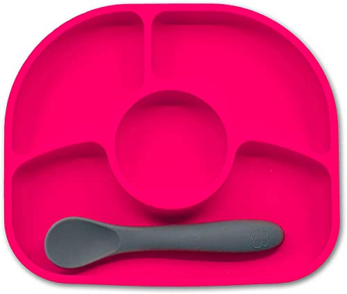 bblüv - Yümi - Silicone Suction Plate & Spoon Set for Baby, Infants and Toddlers, Anti-Spill, Microwave and Dishwasher Safe (Pink)