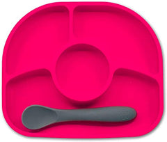 bblüv - Yümi - Silicone Suction Plate & Spoon Set for Baby, Infants and Toddlers, Anti-Spill, Microwave and Dishwasher Safe (Pink)