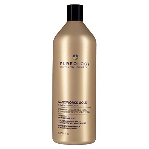 Pureology Nanoworks Gold Transformative Vegan Shampoo for Dull Hair - Sulfate-Free Shampoo for Color-Treated Hair - 1 Liter