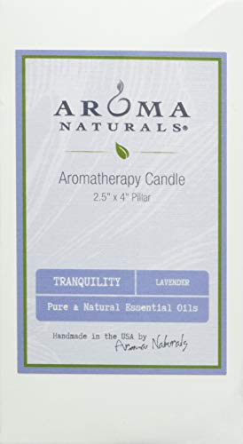 Aroma Naturals Essential Oil Tranquility Pillar Candle, 2.5" x 4", Lavender, 11 Ounce