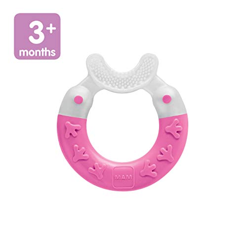 MAM Baby Toys, Teething Toys, Bite and Brush Teether, Girl 3+ Months (1 Count), MAM Baby Toothbrush Teether for Baby Girl Teething Pain, Baby Essentials