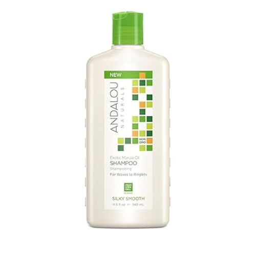 Andalou Naturals Exotic Marula Oil Silky Smooth Shampoo - Color Safe, Patented Fruit Stem Cell Complex Formula for Defiant, Curly, and Coarse Hair Types, 340 mL.