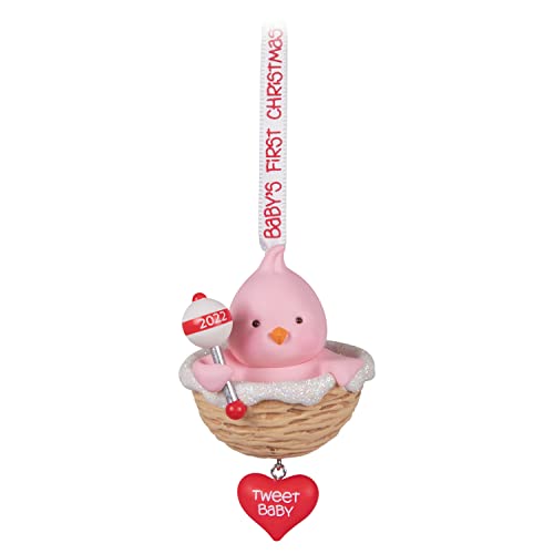 Hallmark Keepsake Christmas Ornament 2022 Year-Dated, Baby Girl's First Christmas, Pink Bird (1599QGO2283)