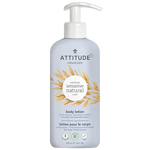 ATTITUDE Extra Gentle Body Lotion for Sensitive Skin Enriched with Oat, EWG Verified, Hypoallergenic, Vegan and Cruelty-free, Unscented, 473 ml