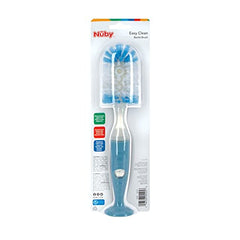 Nuby Easy Clean Dispensing Soft and Durable Bristle Bottle Brush with Textured Handles and Suction Base, 2 in 1 System, Blue