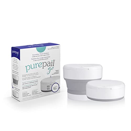 PurePail Go Portable Diaper Pail — White — Superior Odor Control with No Added Fragrance — Collapses for On-the-Go — Compact & Space-Saving