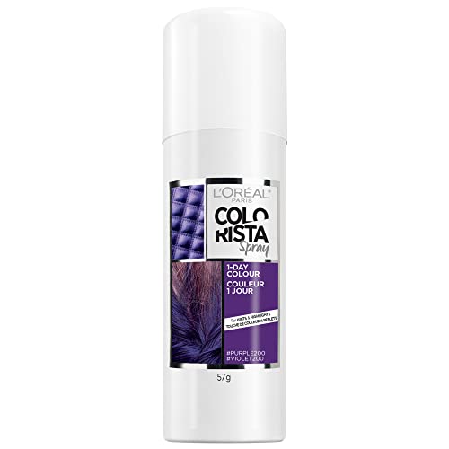 L'Oreal Paris Colorista Sprays Temporary Hair Color, 200 Purple, One-day Color, Hair Dye, 57g