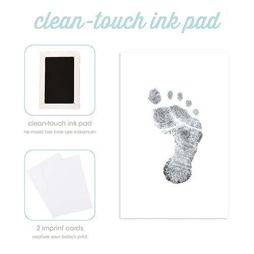 Pearhead Babyprints Newborn Handprint and Footprint Photo Frame with Clean-Touch Ink Pad, Gender-Neutral Baby Keepsake Picture Frame Nursery Décor, Mother’s Day Accessory, White