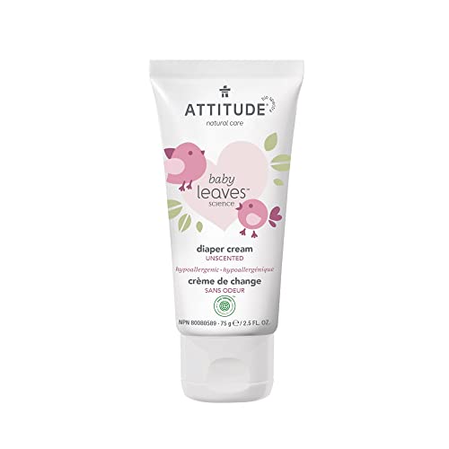 ATTITUDE Diaper Cream for Baby, EWG Verified, Dermatologically Tested, Formulated with Zinc Oxide, Vegan, Unscented, 75 grams