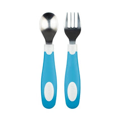 Dr. Brown's Designed to Nourish Soft-Grip Spoon and Fork, Blue & White