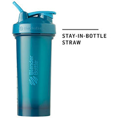 BlenderBottle Classic V2 Shaker Bottle with Straw for Protein Shakes and Pre Workout, 28-Ounce, Ocean Blue