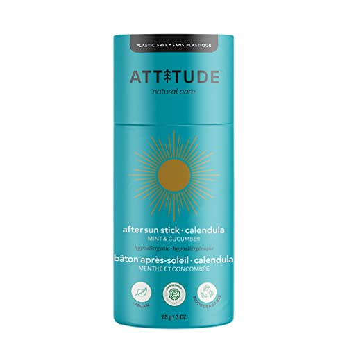 ATTITUDE After Sun Calendula Stick, Plastic-free, Plant and Mineral-Based Formula, Vegan and Cruelty-free Sun Care Products, Mint & Cucumber, 85 grams