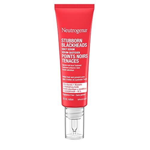 Neutrogena Stubborn Blackheads Daily Serum, AHA, Salicylic Acid Acne Treatment, Glycolic + Mandelic + Polyhydroxy Acids, Fragrance Free, 29mL