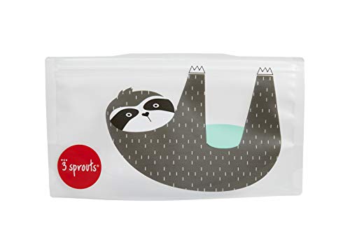 3 Sprouts Snack Bag – Reusable and Washable Travel Food Bags for Kids Lunch - 2 Pack, Sloth