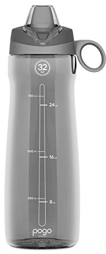 Pogo Tritan Water Bottle with Soft Straw, Grey, 32 Oz.