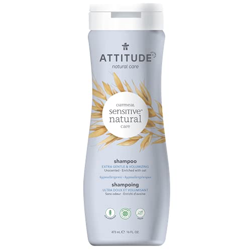 ATTITUDE Extra Gentle and Volumizing Shampoo for Sensitive Skin Enriched with Oat, EWG Verified, Hypoallergenic, Vegan and Cruelty-free, Unscented, 473 ml