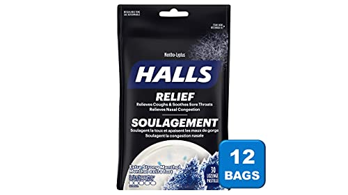 Halls Menthol Extra Strong 30 Count Bag, Pack of 12