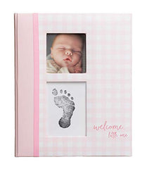 Pearhead Gingham Baby Memory Book and Clean-Touch Ink Pad, Baby Girl Accessory, Baby Milestones Photo Album, Pink