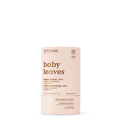 ATTITUDE Plastic-Free Diaper Cream Bar with Zinc for Baby, EWG Verified, Dermatologically Tested, Vegan, Unscented, 30 grams