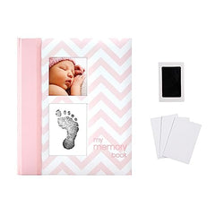 Pearhead Chevron Baby Book with Clean-Touch Ink Pad, Pink