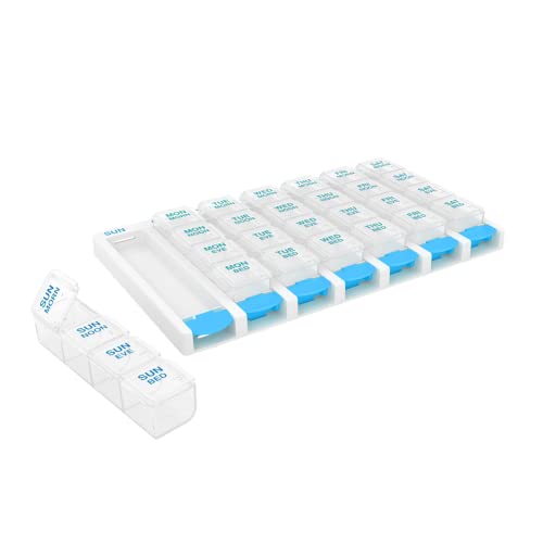 EZY DOSE Weekly (7 Day) 4 Times a Day Push Button Pill Organizer and  Vitamin Planner
