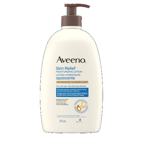 Aveeno Skin Relief Moisturizing Body Lotion With Natural Shea Butter & Triple Oat Complex, Unscented Moisturizer for Extra Dry, Itchy or Sensitive Skin, Fragrance Free, 975mL