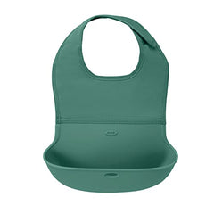 OXO Tot - Roll-Up Bib - Comfortable Soft Waterproof Lightweight Silicone Baby Bib and Toddler - Fabric Rolls Up into Pocket for Travel and Storage - Sage