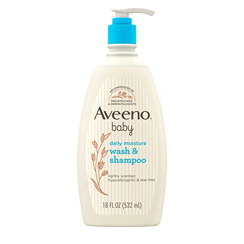 Aveeno Baby Daily Moisture Gentle Bath Wash & Shampoo with Natural Oat Extract, Hypoallergenic, Tear-Free & Paraben-Free Formula For Sensitive Hair & Skin, Lightly Scented, 532mL