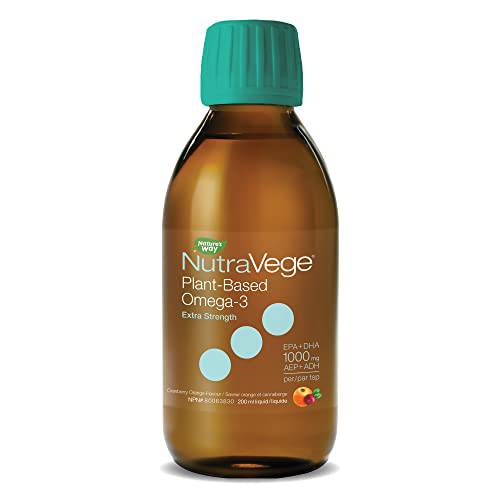 Nature's Way NutraVege Plant-based Omega-3 – Extra Strength Vegetarian Liquid Omega-3 Supplement with 1000mg EPA + DHA - Cranberry Orange Flavour – Supports Healthy Heart, Eyes and Brain Function in Adults, 200 mL