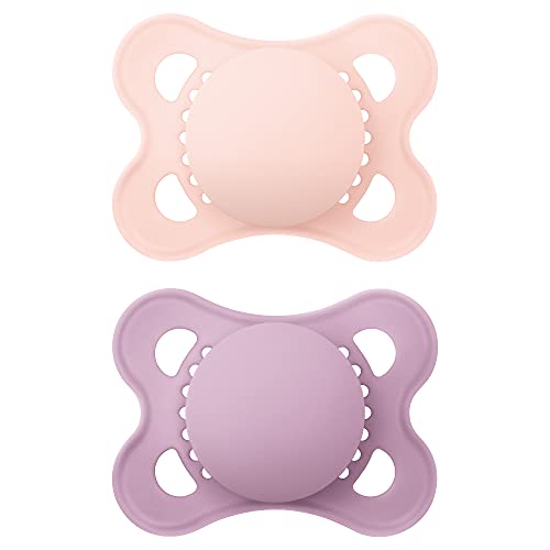 MAM Original Matte Pacifier (2 pack, 1 Sterilizing Pacifier Case), Pacifiers 0-6 Months, Baby Girl Pacifier, Best Pacifiers for Breastfed Babies, Sterilizing Storage Case