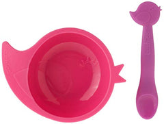 Kushies Baby Silibowl Pink Bird Silicone Bowl with Suction and Spoon Set for Babies, Toddlers and Kids, Fits Mosts Highchairs, Dishwasher, Microwave, Freezer and Oven Safe, BPA, PVC and Phthalate Free