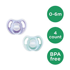 Tommee Tippee Ultra-Light Silicone Pacifier, Symmetrical One-Piece Design, BPA-Free Silicone Binkies, 0-6m, 4 Count