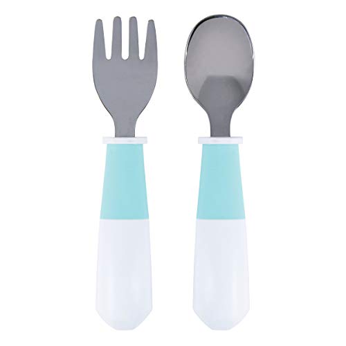 Tiny Twinkle Fork and Spoon Set - Durable Toddler Silverware with Stainless Steel Heads, Toddler Spoons and Forks with Easy to Grasp, Non-Slip Handles, Baby Utensils for Ages 12 Months+ (Mint)