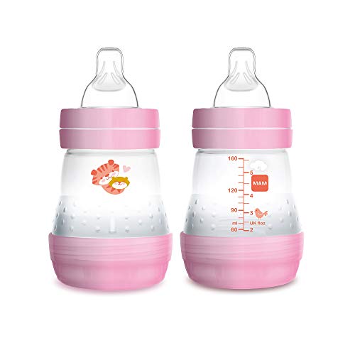 MAM Easy Start Anti-Colic Bottle 5oz (2 count), MAM Baby Bottle with Slow Flow Nipple, Breastfed Baby Feeding Essentials, Girl (Colours May Vary)