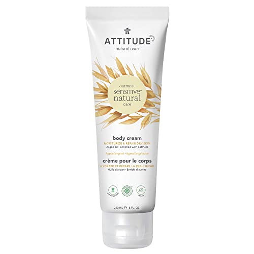 ATTITUDE Moisturizing Body Cream for Sensitive Skin Enriched with Oat and Argan Oil, EWG Verified, Hypoallergenic, Vegan and Cruelty-free, 240 ml