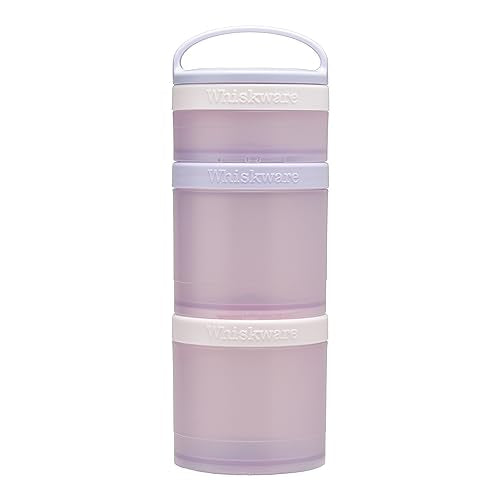 Whiskware Stackable Snack Containers for Kids and Toddlers, 3 Stackable Snack Cups for School or Travel, Purple/Purple/Purple