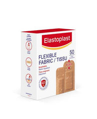 Elastoplast Flexible Fabric Bandages, 50 Strips, 2 Sizes, beige | Extra Flexible | Adapts to all your movements | Strong Adhesion | Breathable Material | Water-repellent | Bacteria Shield | Latex Free