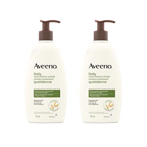 Aveeno Daily Moisturizing Lotion with Pump, Dry Skin, Non Comedogenic, Prebiotic Oat, Daily Moisturizer, Fragrance Free, Pack of 2 (1064 ml Total) Packaging May Vary