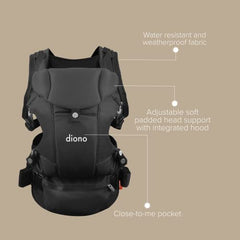 Diono Carus Essentials 3-in-1 Baby Carrier, Front Carry & Back Carry, Newborn to Toddler up to 33 lb / 15 kg, Easy to Wear Comfortable & Ergonomic, Dark Gray