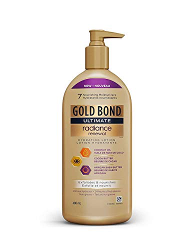 Gold Bond Ultimate Radiance Renewal Hydrating Lotion - 400 ML - Body Moisturizer for Dry Skin Care - Nourishes & Exfoliates - Triple Nourishing Blend of Coconut Oil, Cocoa Butter & African Shea Butter