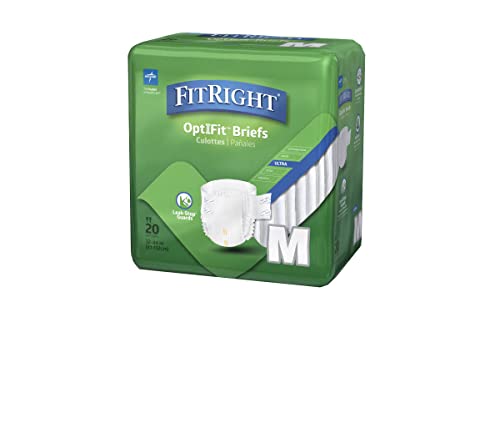 FitRight Ultra Adult Briefs with Tabs, Heavy Absorbency, Medium, 32"-42" (Pack of 20)