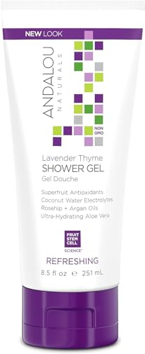 Andalou Naturals Lavender Thyme Shower Gel - Refreshing and Ultra-Hydrating Shower Gel, Luxurious Blend of Rosehip, Argan Oils, and Coconut Water, 251 mL.