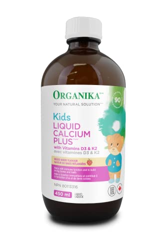 Organika Kids Liquid Calcium Plus- with Vitamins D3 and K2- Healthy Bone and Teeth Development- Mixed Berry Flavour- 450ml