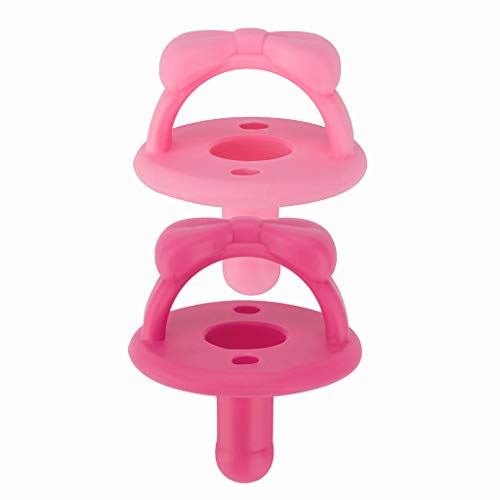 Itzy Ritzy Sweetie Soother Pacifier Set of 2, Silicone Newborn Pacifiers with Collapsible Handle and Two Air Holes for Added Safety, Set of 2 in Cotton Candy and Watermelon