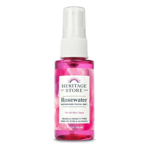 Heritage Store Rosewater, Refreshing Facial Mist for Glowing Skin, with Damask Rose Oil, All Skin Types, Rose Water Spray for Face Made Without Dyes or Alcohol, Vegan & Cruelty Free