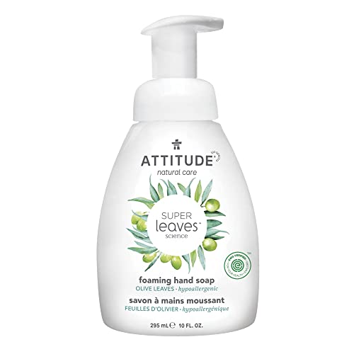 ATTITUDE Foaming Hand Soap, EWG Verified, Plant and Mineral-Based Ingredients, Vegan and Cruelty-free Personal Care Products, Olive Leaves, 295 ml