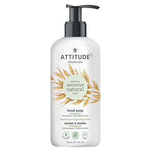 ATTITUDE Nourishing Hand Soap for Sensitive Skin Enriched with Oat and Avocado Oil, EWG Verified, Dermatologically Tested & Hypoallergenic, Vegan & Cruelty-free, 473 ml